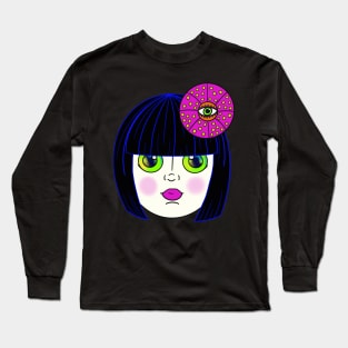 Yayoi Kusama Inspired Baby Doll-Black Hair Long Sleeve T-Shirt